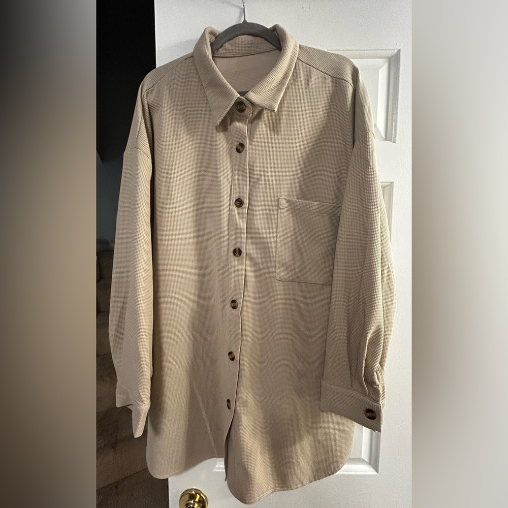 Oversized Beige Button-Up Shirt